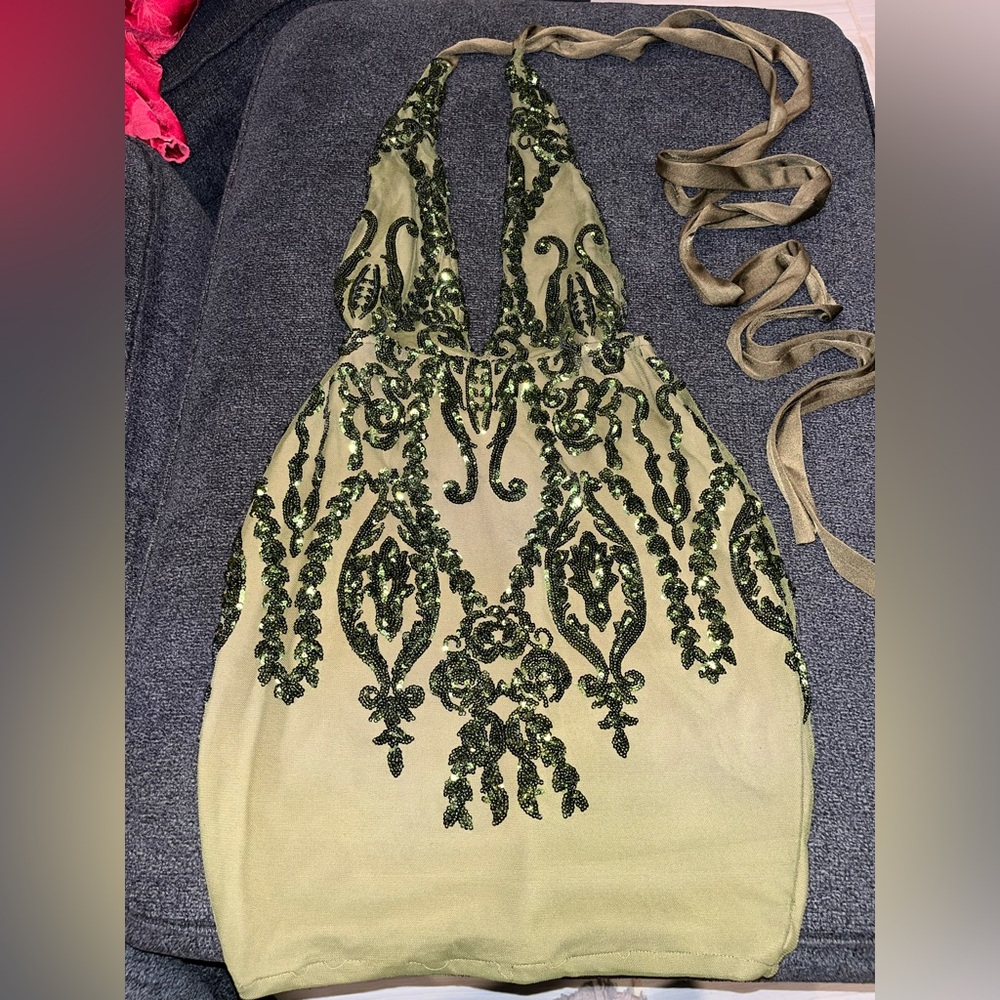Elegant Green Embellished Dress